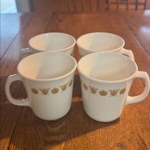 Vintage Corning Corelle Butterfly Gold Mugs Coffee Cups - Set of 4